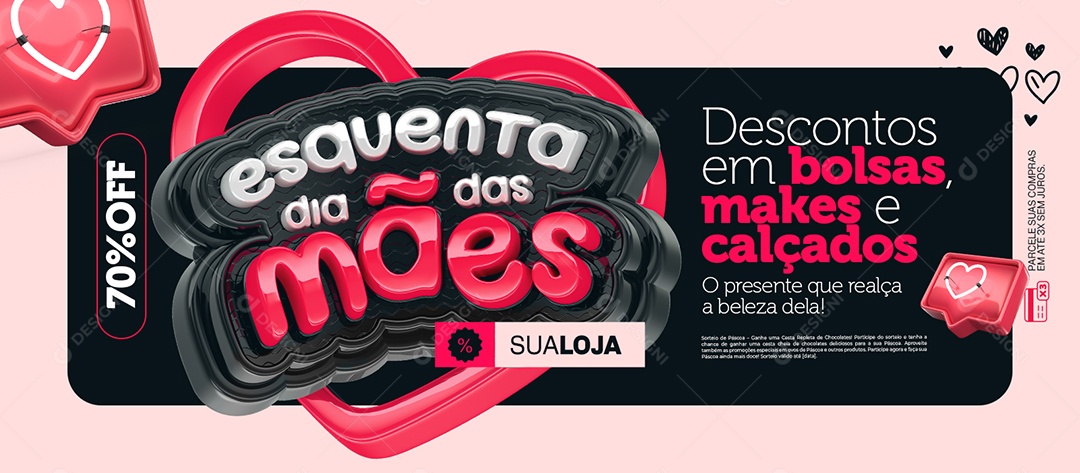 Banner Esquenta Dia das Mães Loja Bolsas Makes e Calçados Social Media PSD Editável