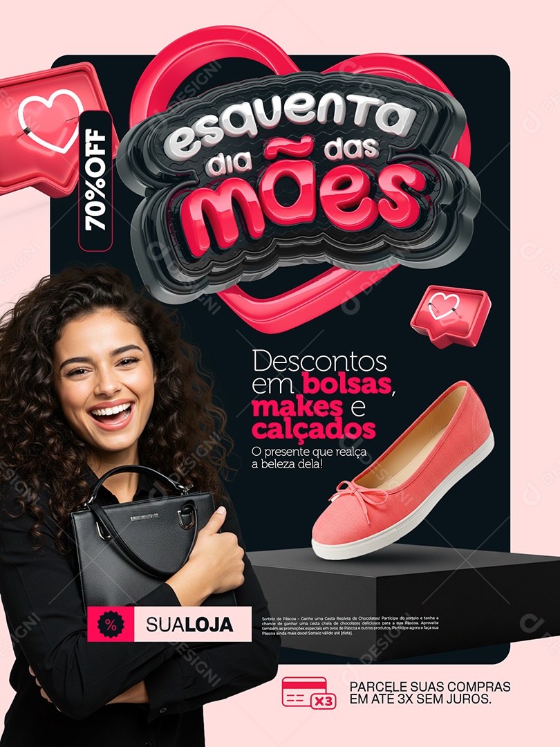 Esquenta Dia das Mães Loja Encarte Bolsas Makes e Calçados Social Media PSD Editável