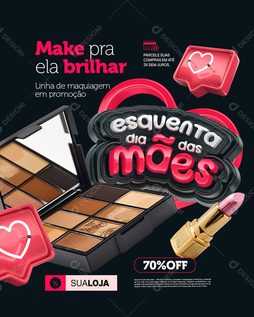 Esquenta Dia das Mães Loja A Bolsa Make pra Ela Brilhar Social Media PSD Editável