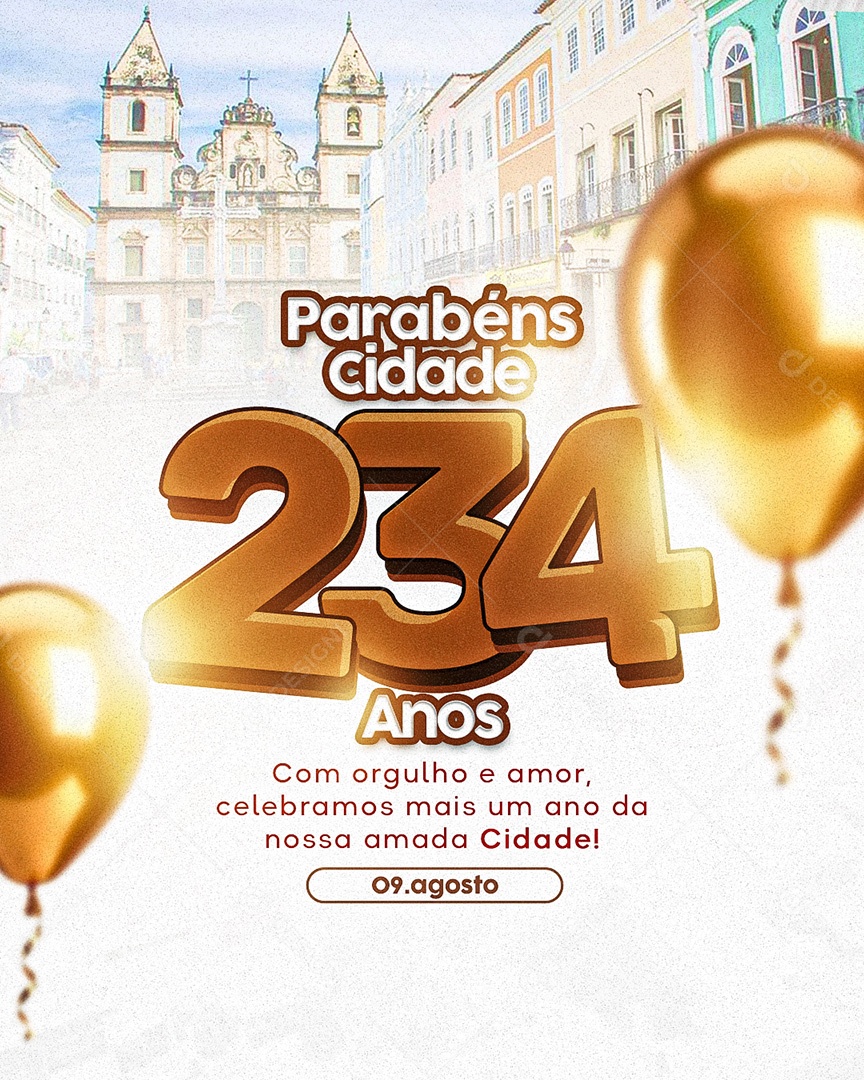 Parabéns Cidade 234 Anos Social Media PSD Editável