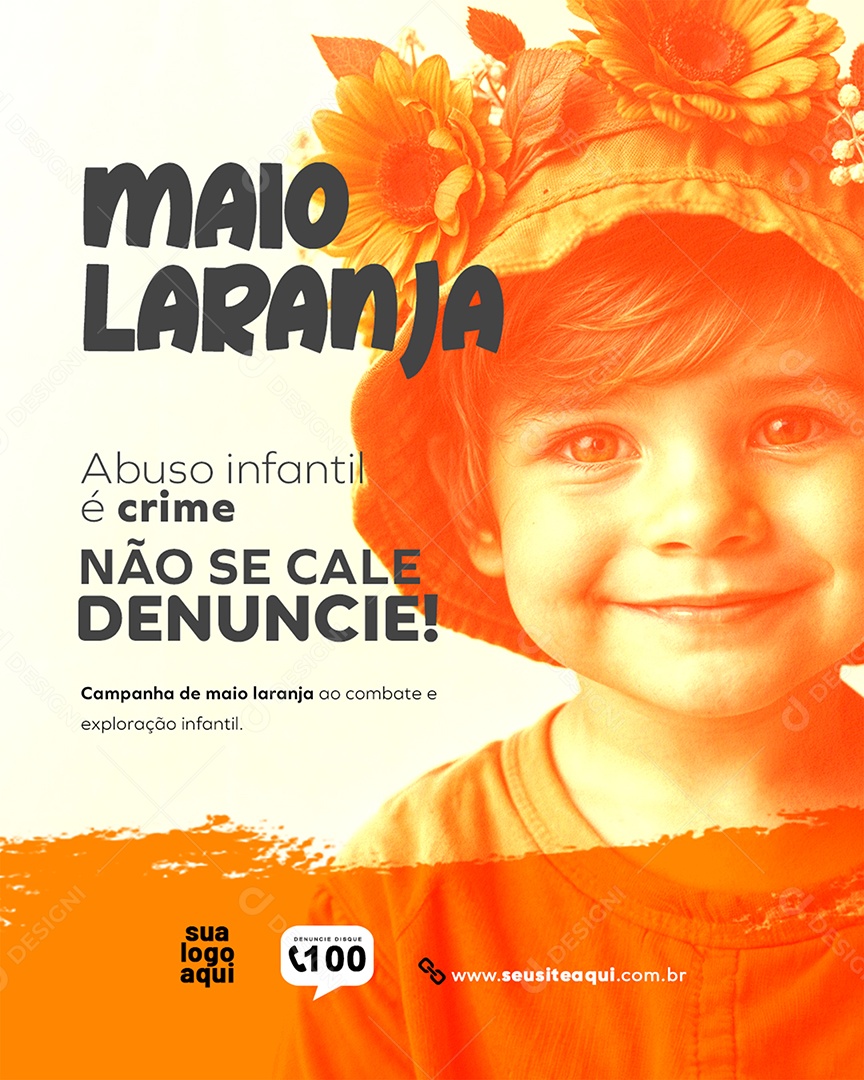 Maio Laranja Combate ao Abuso e a Exploração Sexual de Crianças e Adolescentes Social Media PSD Editável