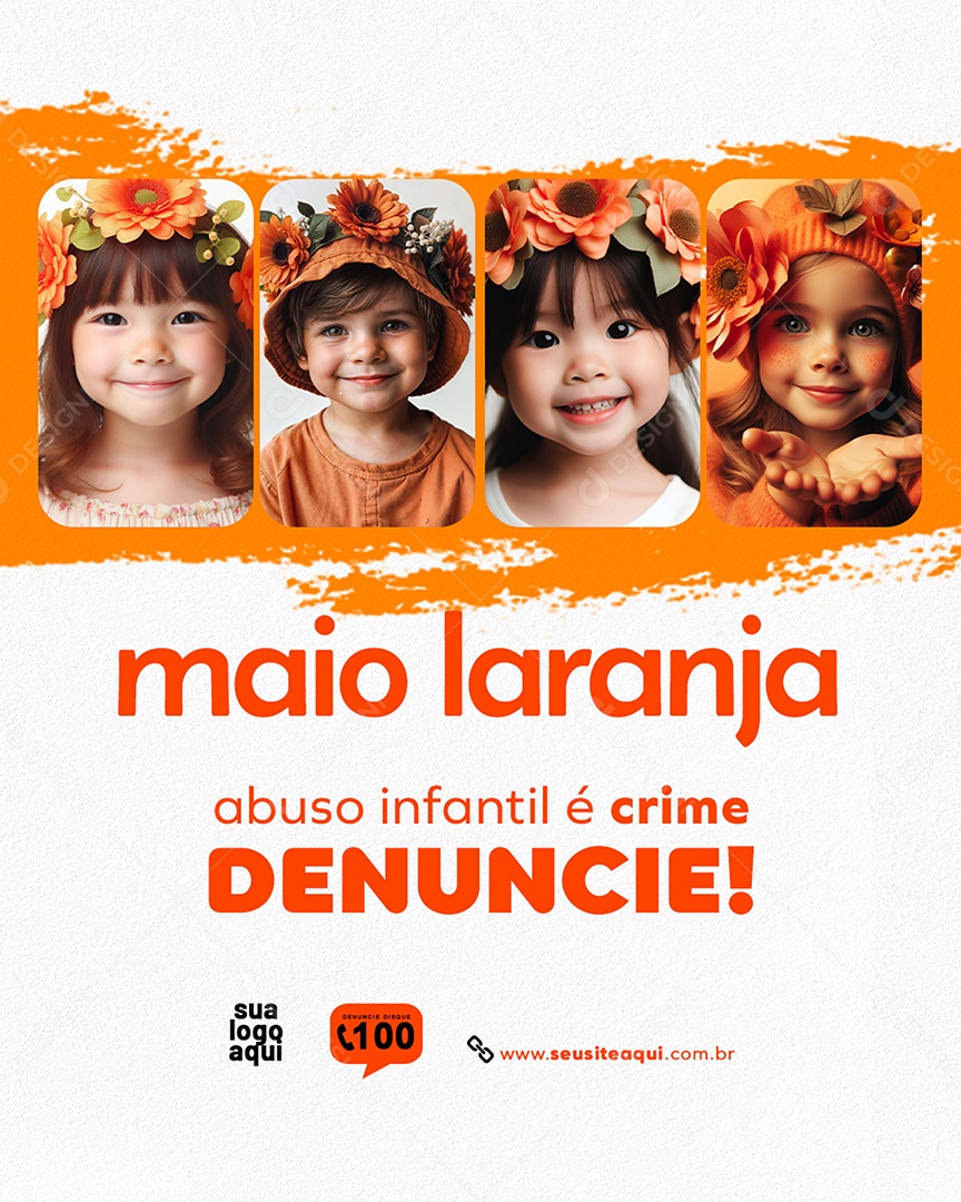 Maio Laranja Combate ao Abuso e a Exploração Sexual de Crianças e Adolescentes Social Media PSD Editável
