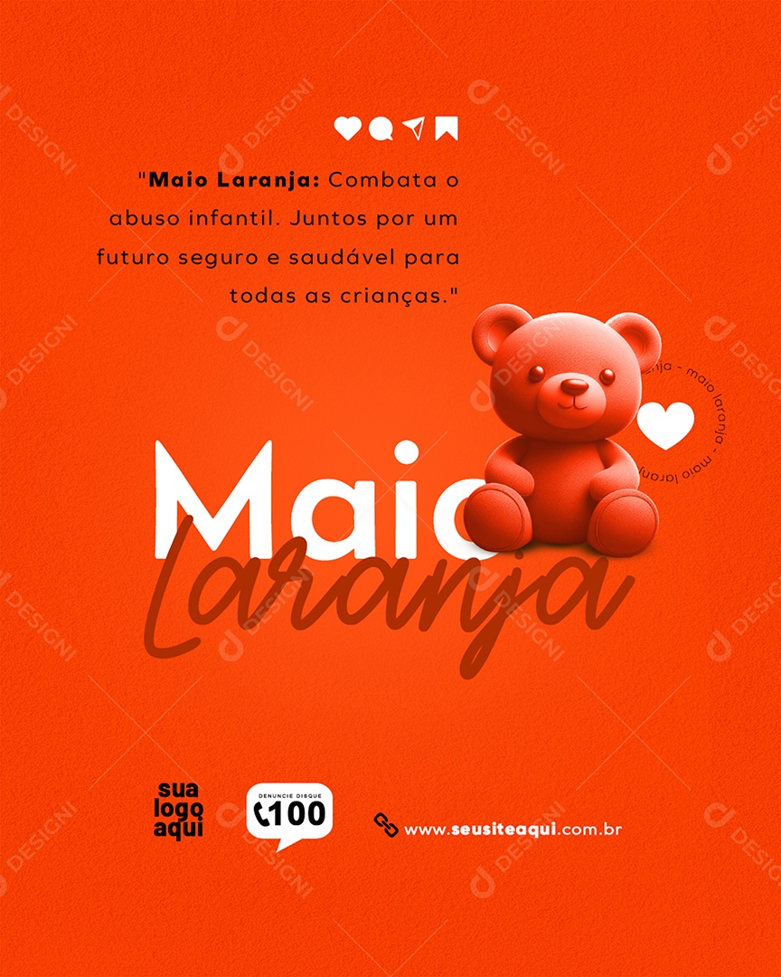 Maio Laranja Combate ao Abuso e a Exploração Sexual de Crianças e Adolescentes Social Media PSD Editável