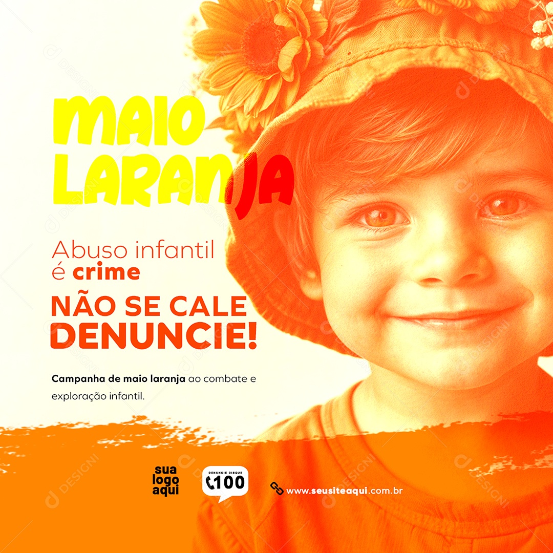 Maio Laranja Combate ao Abuso e a Exploração Sexual de Crianças e Adolescentes Social Media PSD Editável