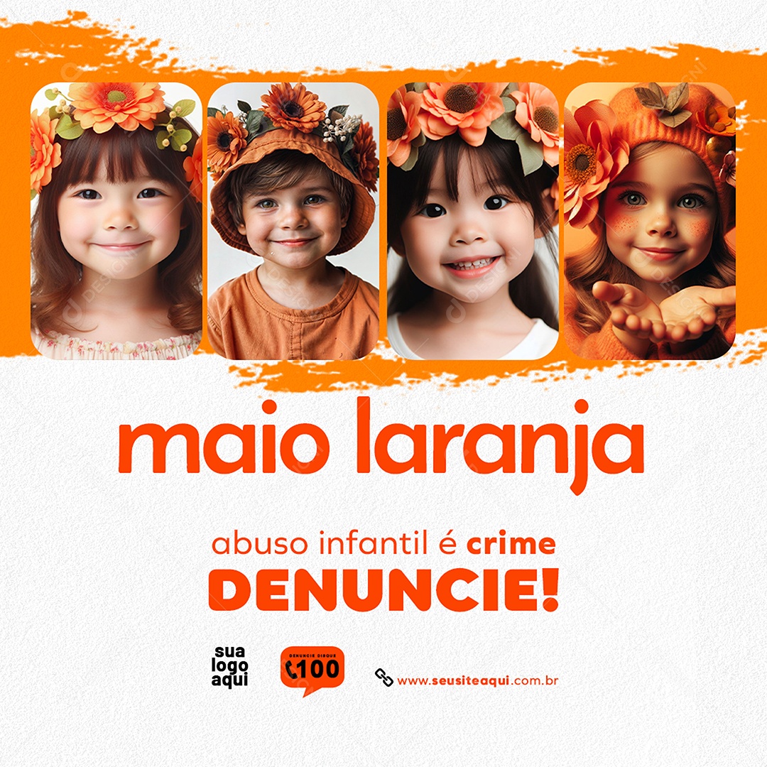 Maio Laranja Combate ao Abuso e a Exploração Sexual de Crianças e Adolescentes Social Media PSD Editável