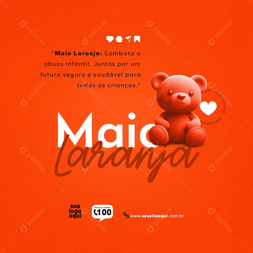 Maio Laranja Combate ao Abuso e a Exploração Sexual de Crianças e Adolescentes Social Media PSD Editável