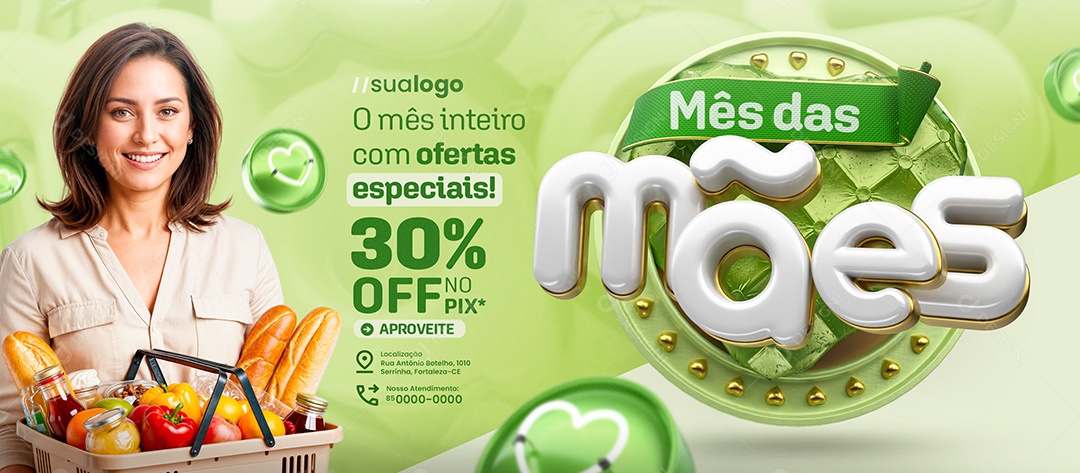 Banner Mês das Mães Supermercado Hortifruti Social Media PSD Editável