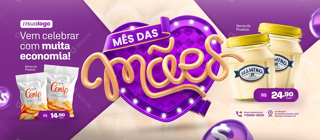 Banner Mês das Mães Supermercado Batata Maionese Social Media PSD Editável