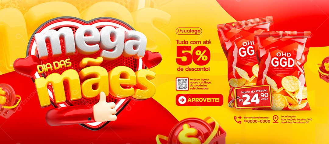 Banner Mega Dia das Mães Supermercado Aproveite Social Media PSD Editável