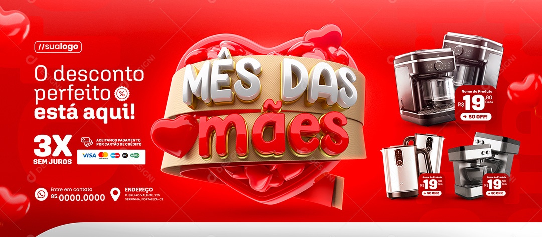 Banner Mês das Mães Loja de Eletrodomésticos Cafeteria Social Media PSD Editável