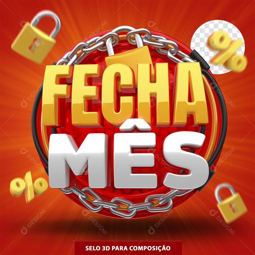 Fecha Mês Selo 3D para Composição PSD