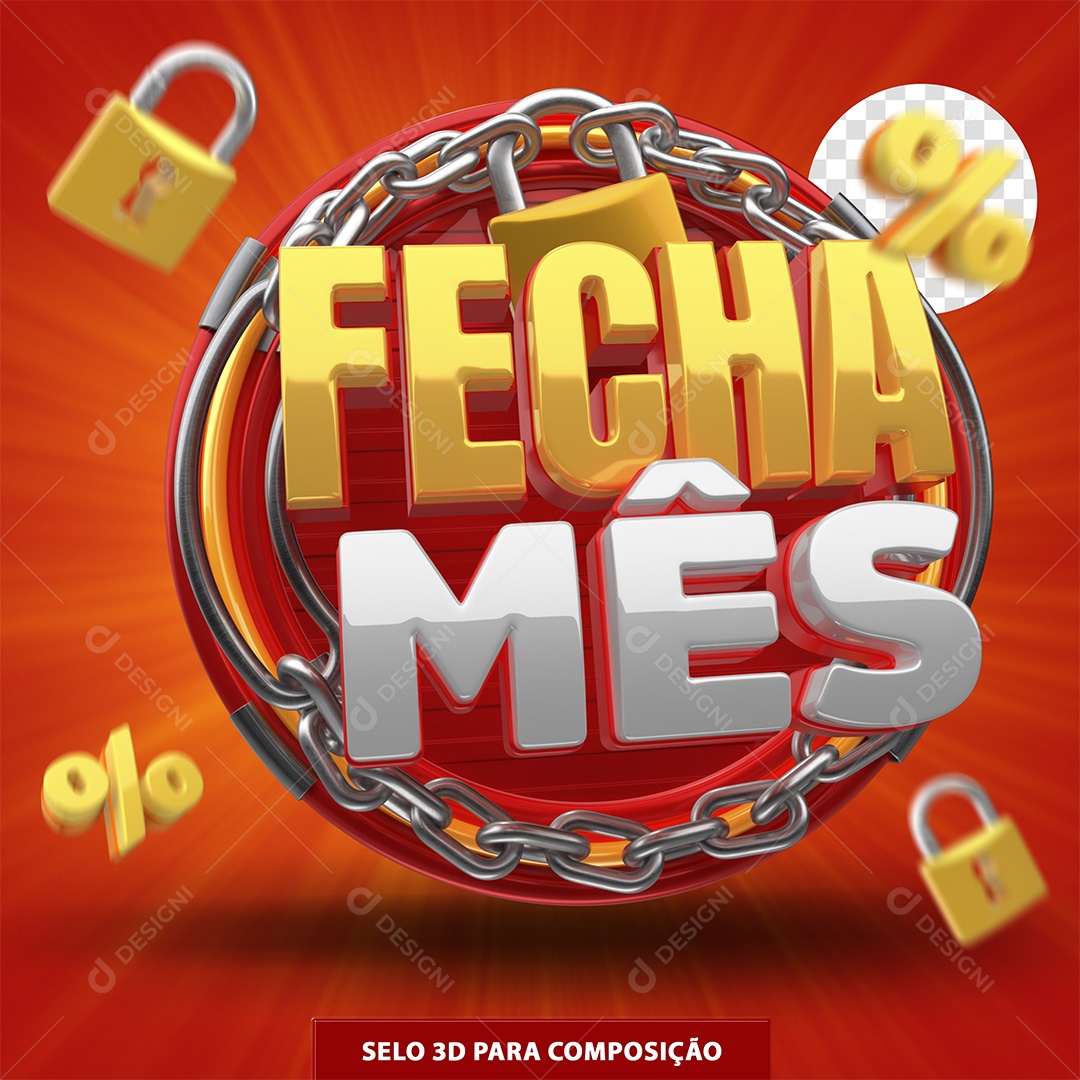 Fecha Mês Selo 3D para Composição PSD