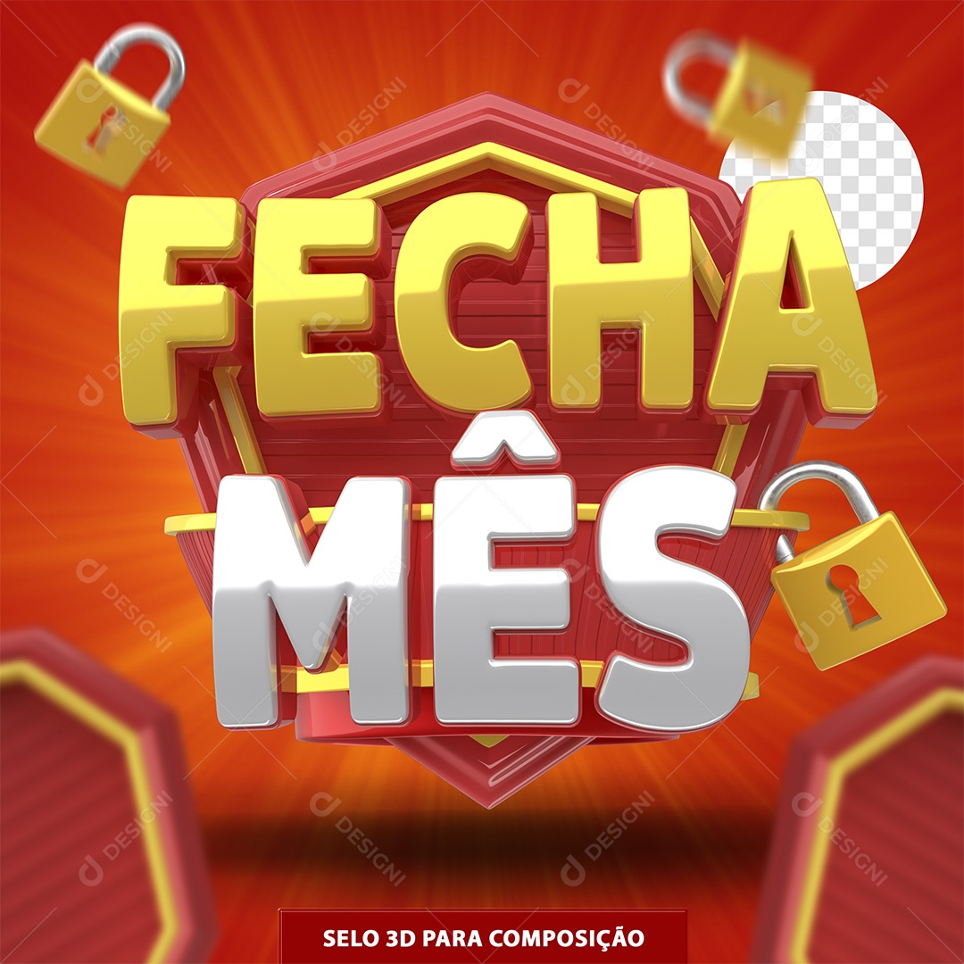 Fecha Mês Selo 3D para Composição PSD