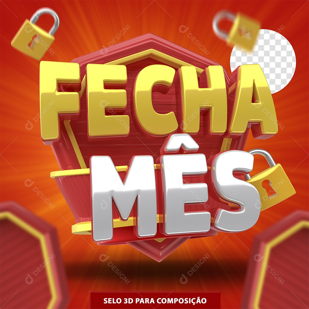 Fecha Mês Selo 3D para Composição PSD