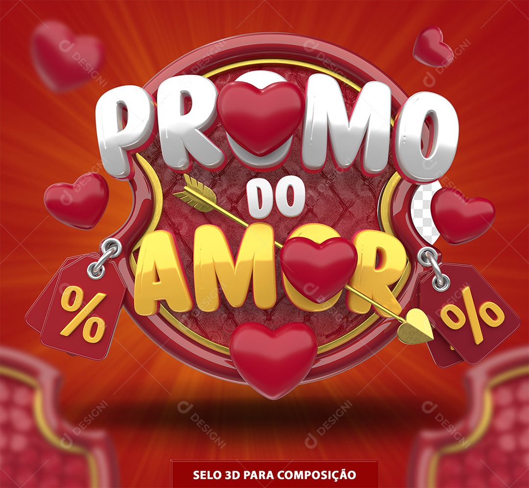 Promo do Amor Selo 3D Vermelho para Composição PSD