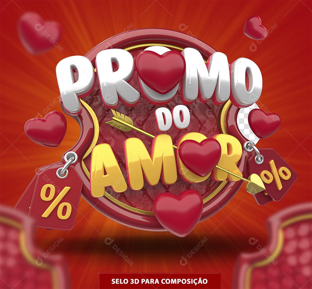 Promo do Amor Selo 3D Vermelho para Composição PSD