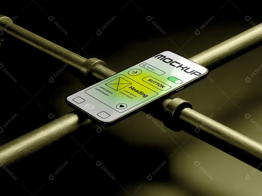 Celular Sobre Tubos de Ferro Mockup PSD Editável