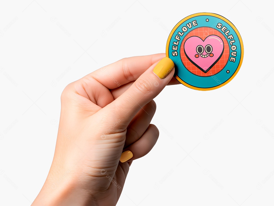 Mão de Mulher Segurando Adesivo Mockup Papelaria Colar Marca PSD Editável