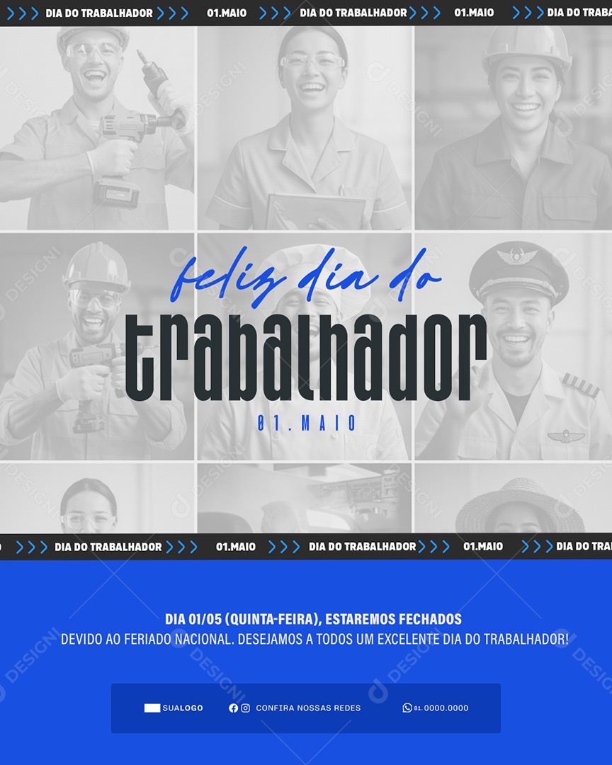 Feliz Dia Do Trabalhador 01 de Maio Obrigado Social Media PSD Editável