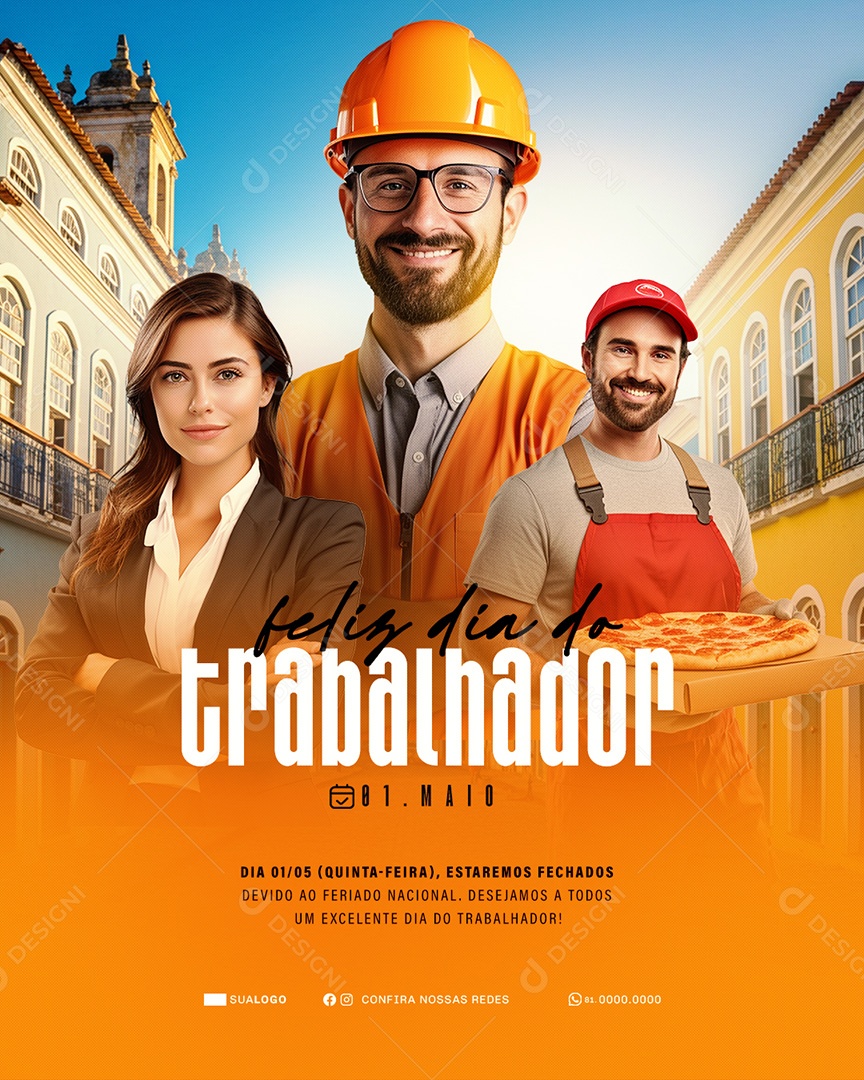 Feliz Dia Do Trabalhador 01 de Maio Obrigado Social Media PSD Editável