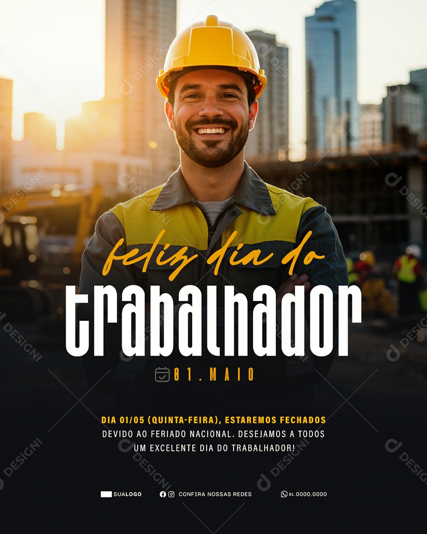 Feliz Dia Do Trabalhador 01 de Maio Obrigado Social Media PSD Editável