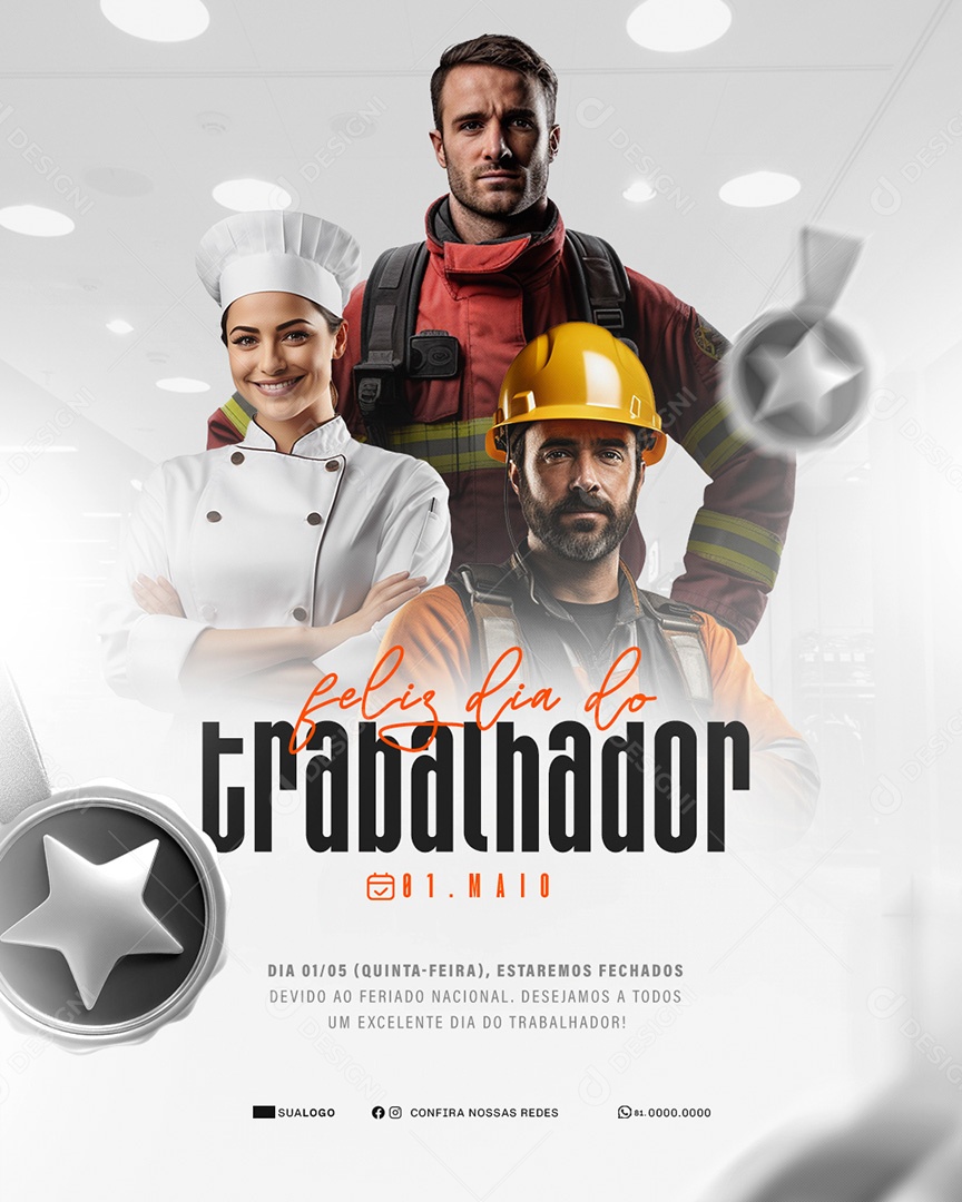 Feliz Dia Do Trabalhador 01 de Maio Obrigado Social Media PSD Editável