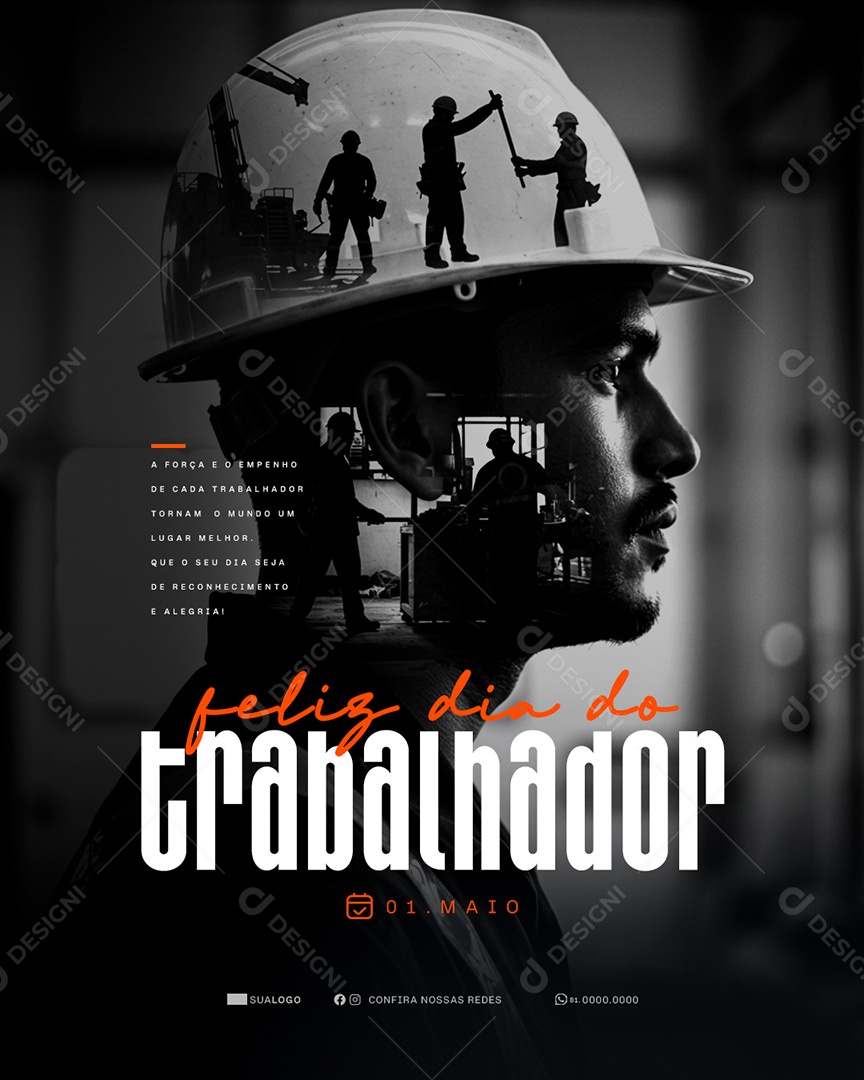 Feliz Dia Do Trabalhador 01 de Maio Obrigado Social Media PSD Editável
