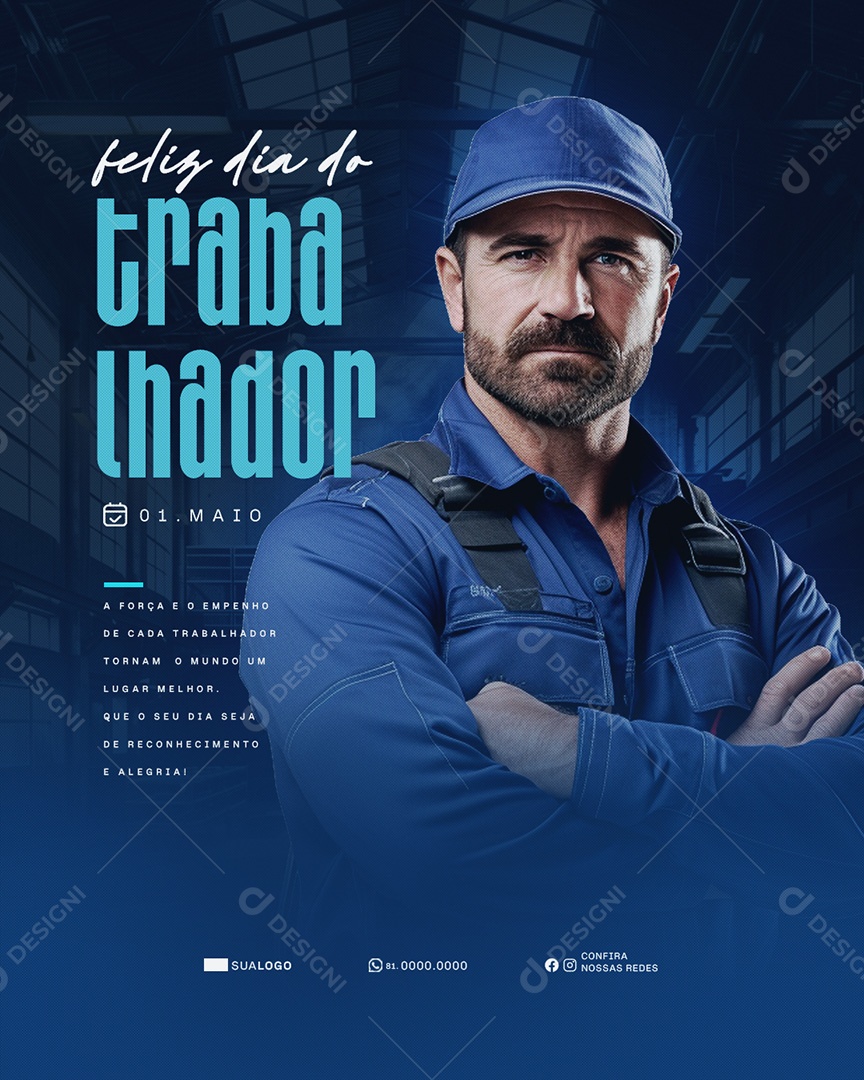 Feliz Dia Do Trabalhador 01 de Maio Obrigado Social Media PSD Editável