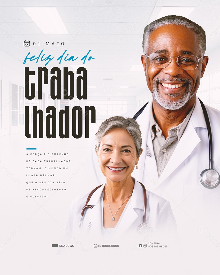 Feliz Dia Do Trabalhador 01 de Maio Obrigado Social Media PSD Editável