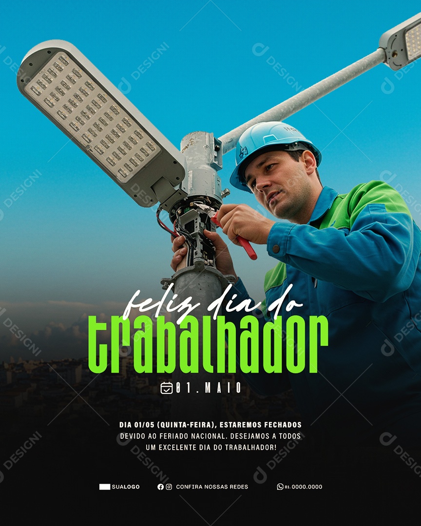 Feliz Dia Do Trabalhador 01 de Maio Obrigado Social Media PSD Editável