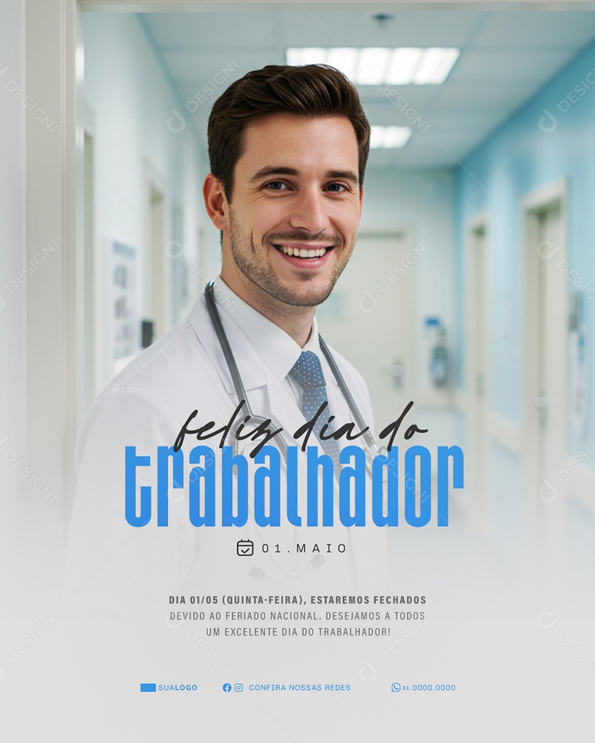 Feliz Dia Do Trabalhador 01 de Maio Obrigado Social Media PSD Editável