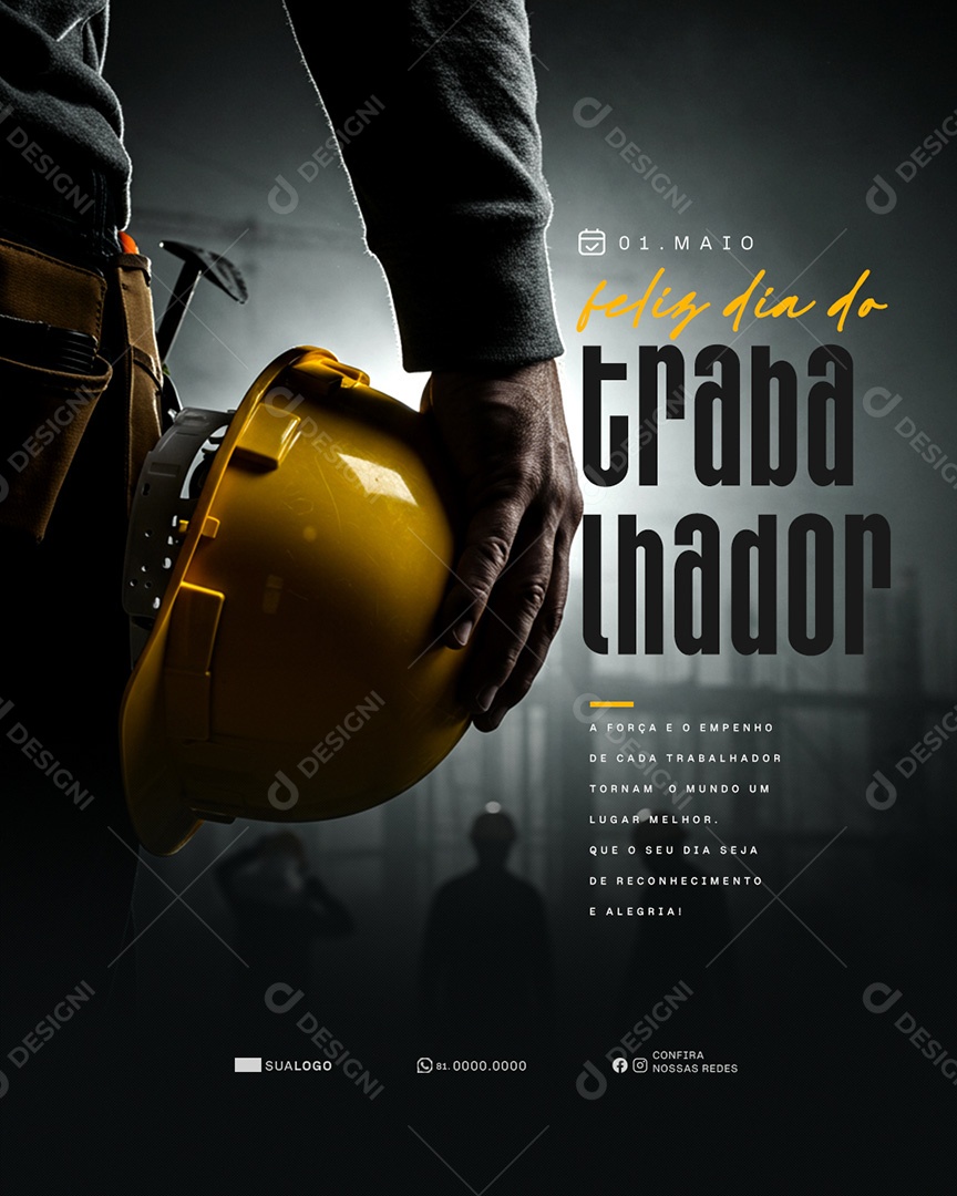 Feliz Dia Do Trabalhador 01 de Maio Obrigado Social Media PSD Editável