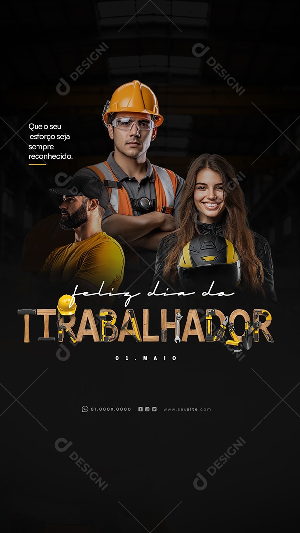 Story Feliz Dia Do Trabalhador 01 de Maio Obrigado Social Media PSD Editável