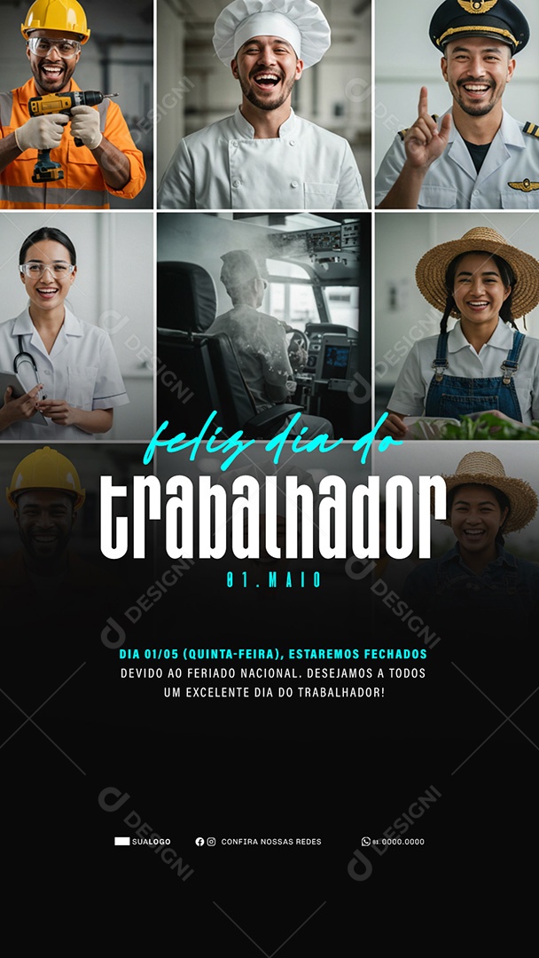 Story Feliz Dia Do Trabalhador 01 de Maio Obrigado Social Media PSD Editável