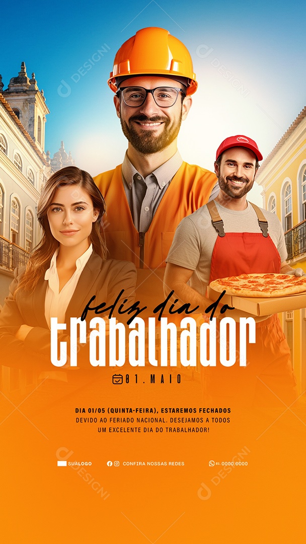 Story Feliz Dia Do Trabalhador 01 de Maio Obrigado Social Media PSD Editável