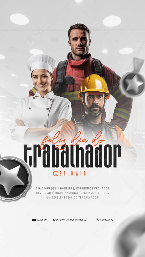 Story Feliz Dia Do Trabalhador 01 de Maio Obrigado Social Media PSD Editável
