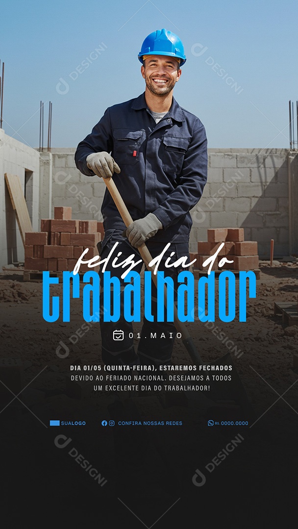 Story Feliz Dia Do Trabalhador 01 de Maio Obrigado Social Media PSD Editável