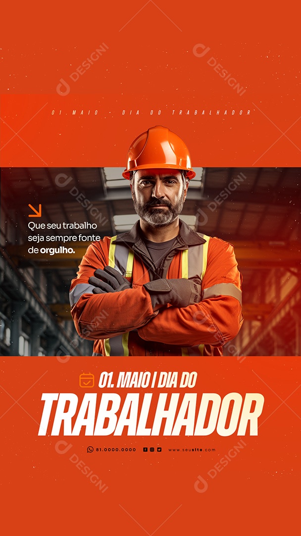 Story Feliz Dia Do Trabalhador 01 de Maio Obrigado Social Media PSD Editável