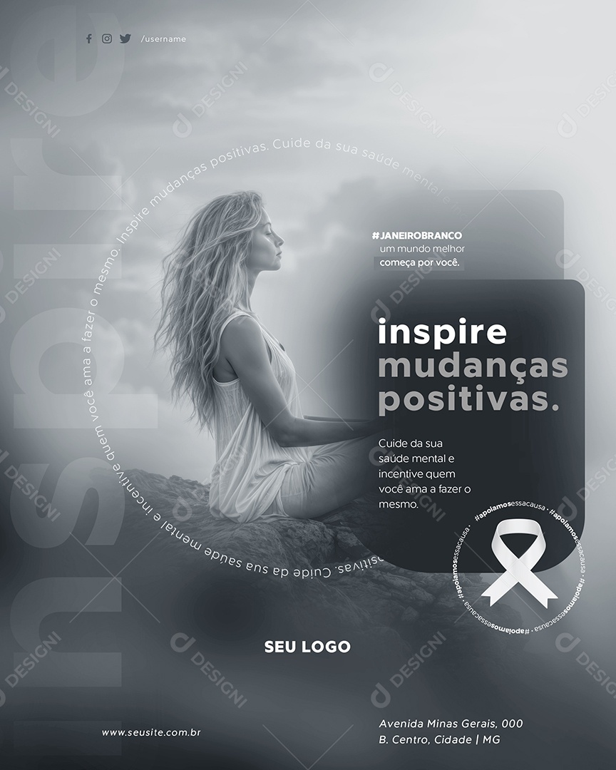 Janeiro Branco Inspire Mudanças Positivas Social Media PSD Editável