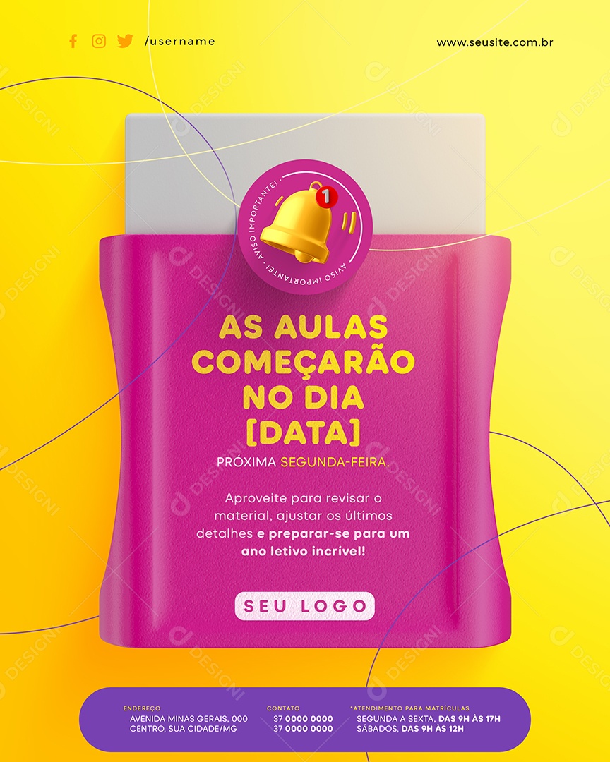 As Aulas Começarão Volta às Aulas Social Media PSD Editável