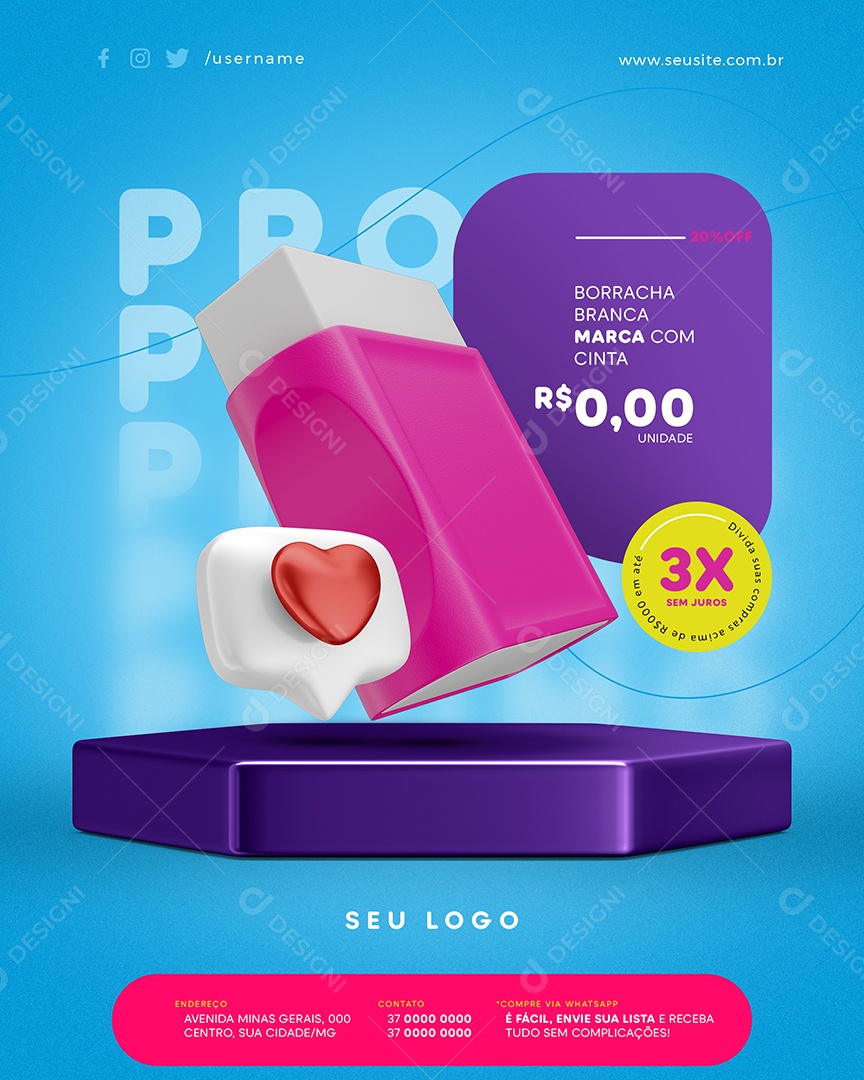 Papelaria Vola às Aulas Promoção Social Media PSD Editável