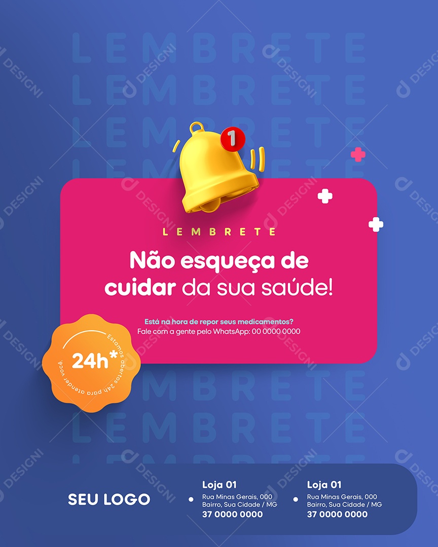 Farmácia Não Esqueça de Cuidar da Sua Saúde Social Media PSD Editável