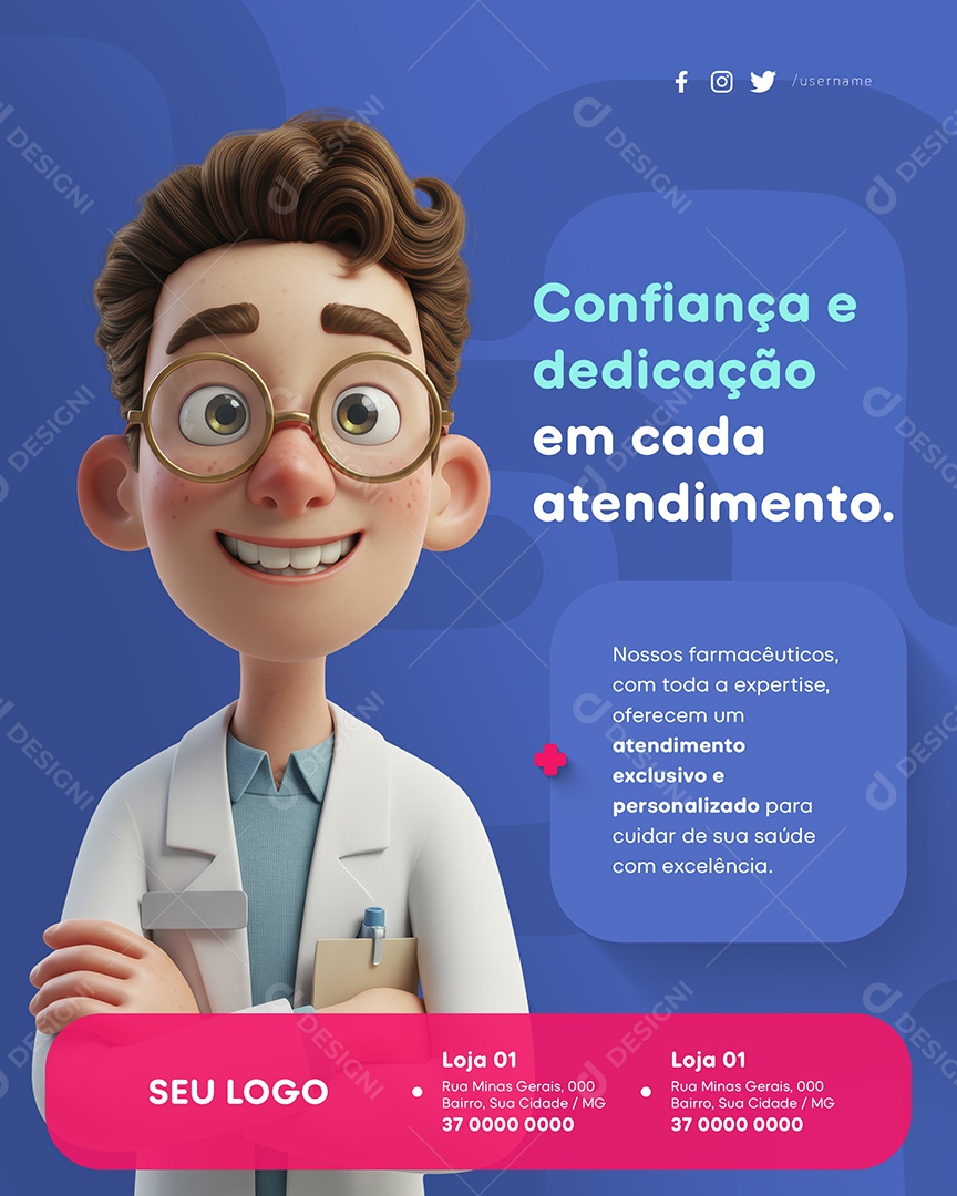 Farmácia Confiança e Dedicação em Cada Atendimento Social Media PSD Editável