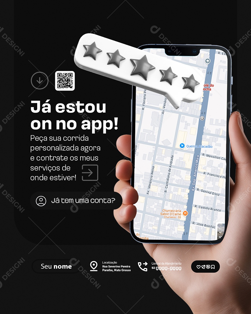 Uber Já Estou On no App Social Media PSD Editável