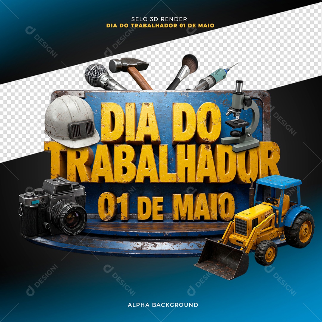 Selo 3D Dia do Trabalhador Para Composição PSD