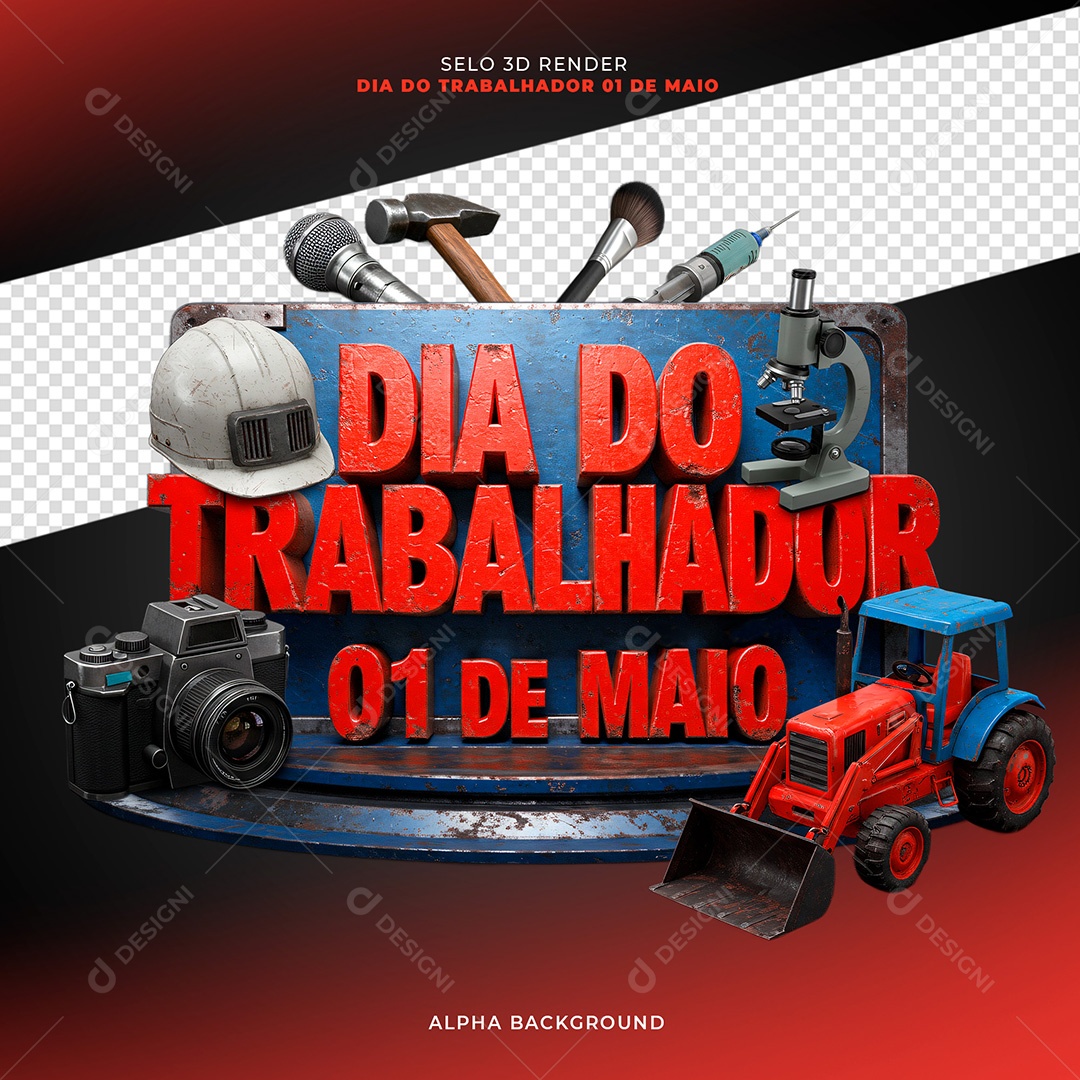Selo 3D Dia do Trabalhador Para Composição PSD