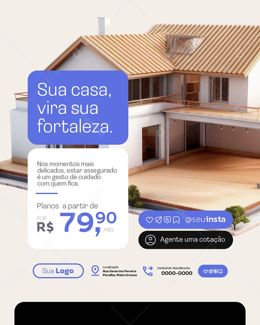 Seguradora Sua Casa Vira sua Fortaleza Social Media PSD Editável