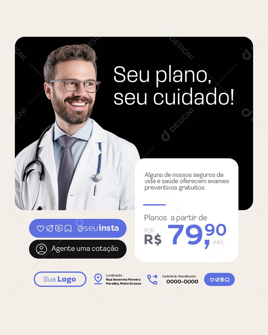 Seguradora Seu Plano seu Cuidado Social Media PSD Editável