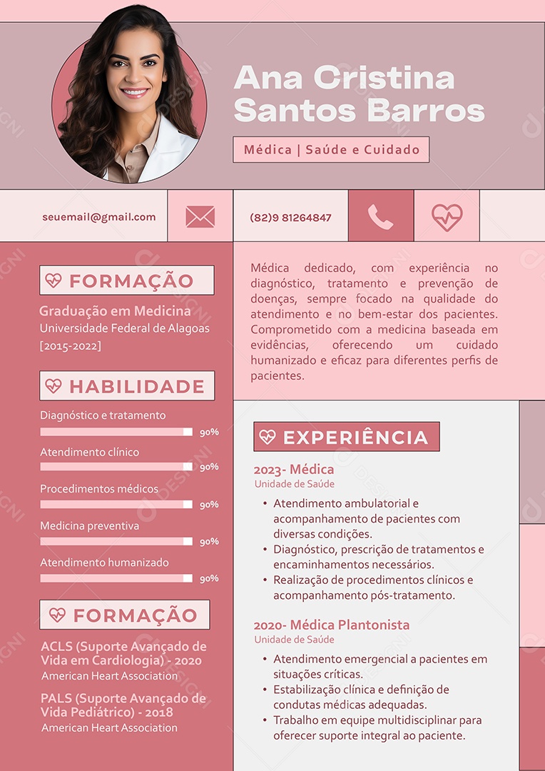 Modelo de Currículo Médica PSD Editável