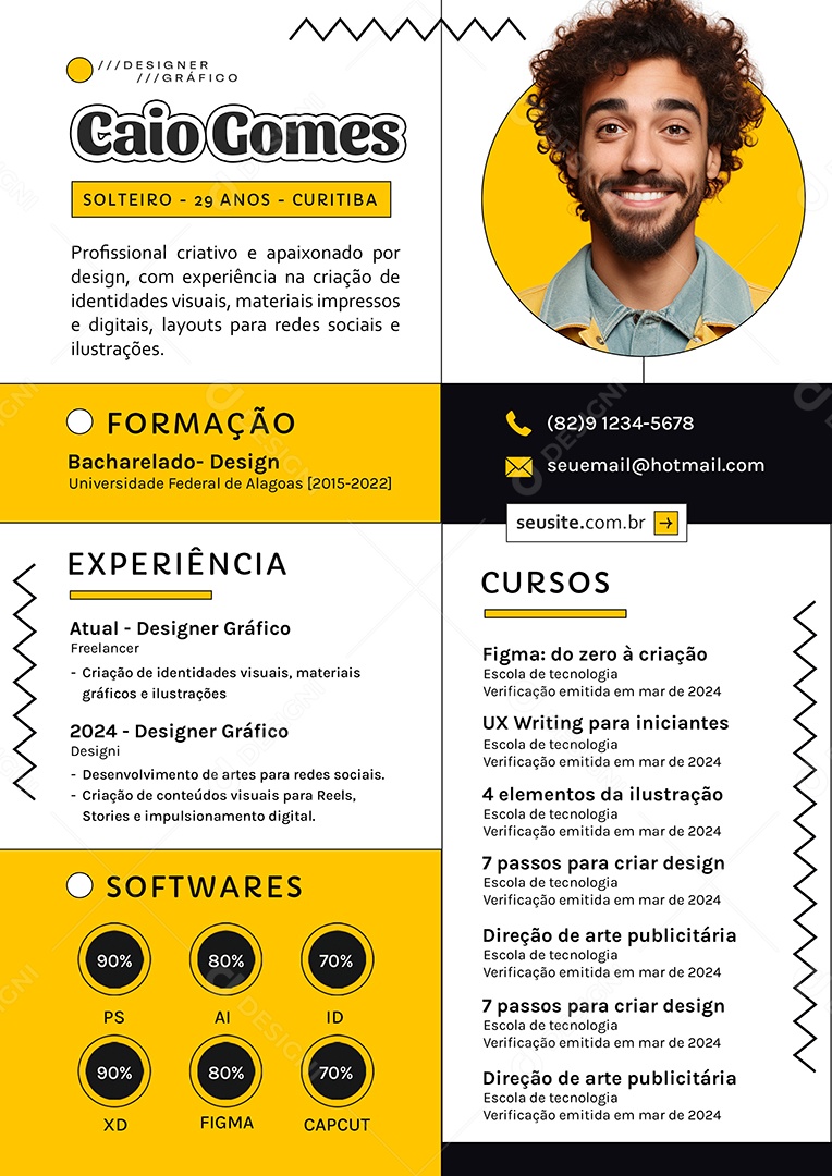 Modelo de Currículo Designer Gráfico PSD Editável